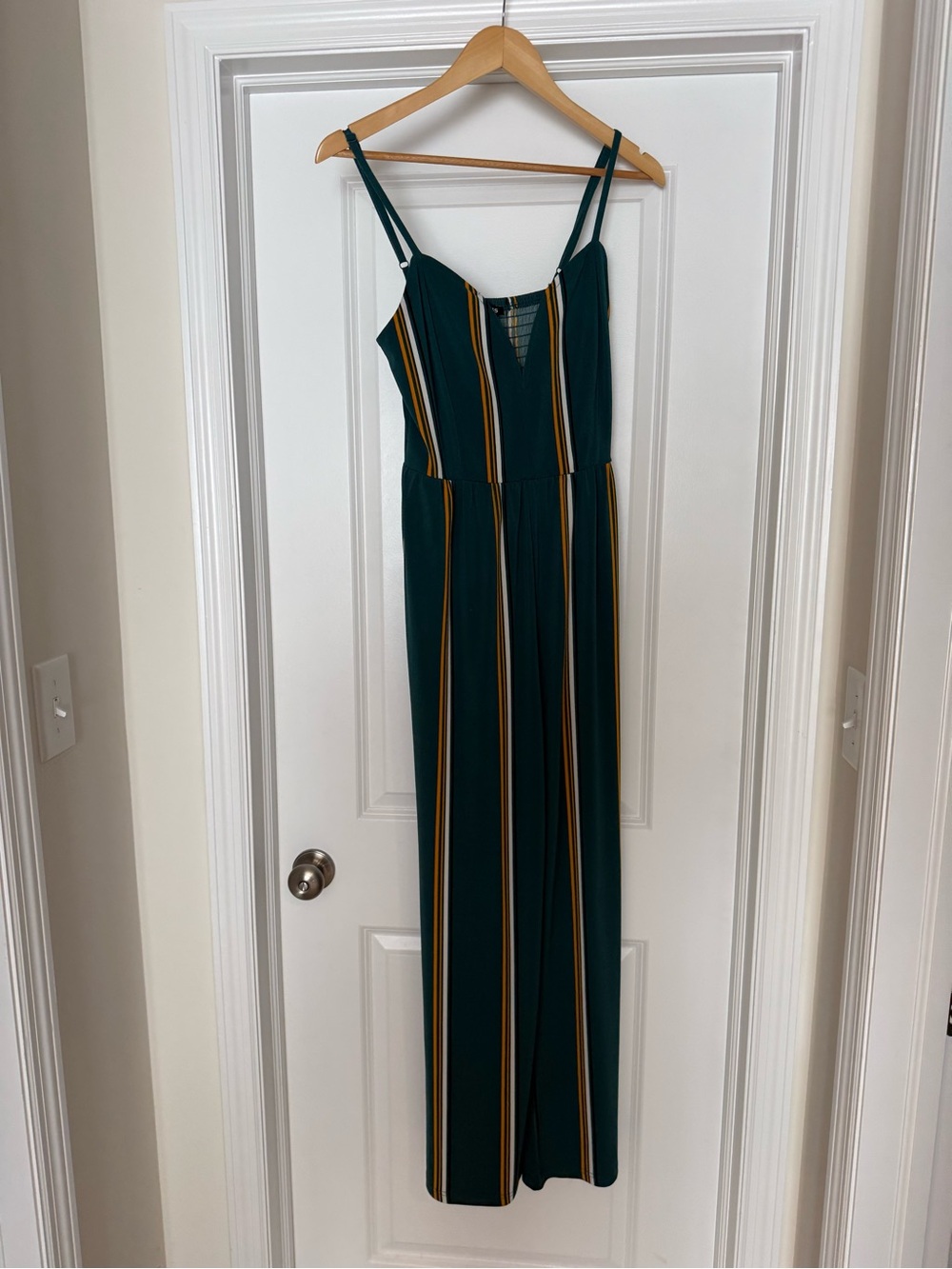 Express Dark Green Striped Jumpsuit